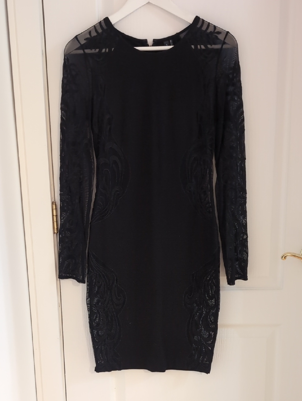 Marciano Black Long-Sleeve Lace-Accent Bodycon Dress